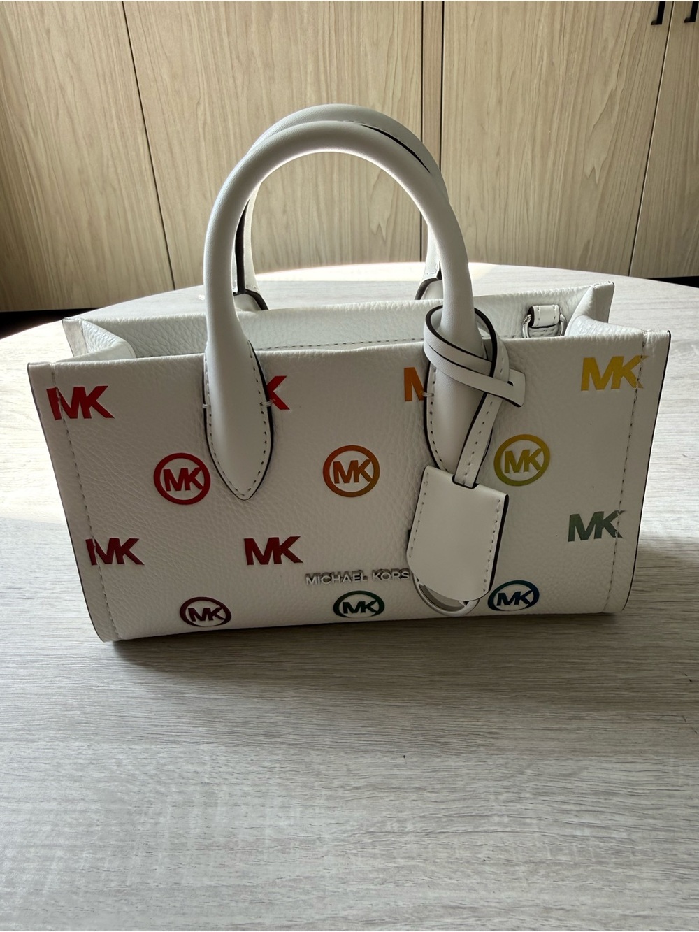 Michael Kors Mirella White Rainbow Logo Satchel